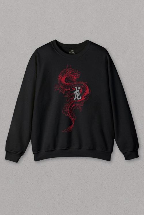 Unisex Sweatshirt Ejder Dragon Uzak Doğu Japanese Drake Japonca Baskılı Sweat