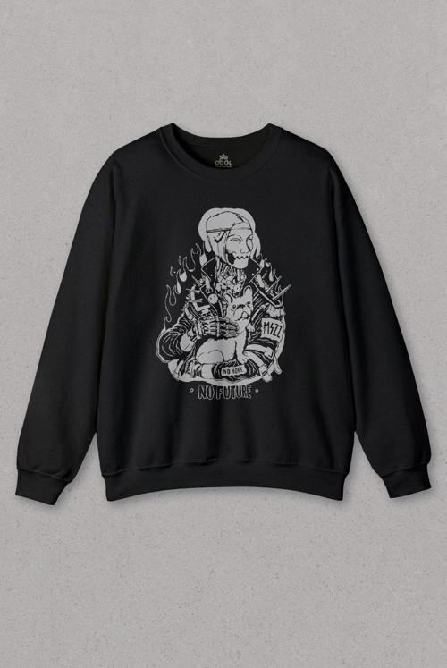 Siyah Sweatshirt Krzysztof Nowak No Hope No Future Hayat Yok Baskılı Sweat