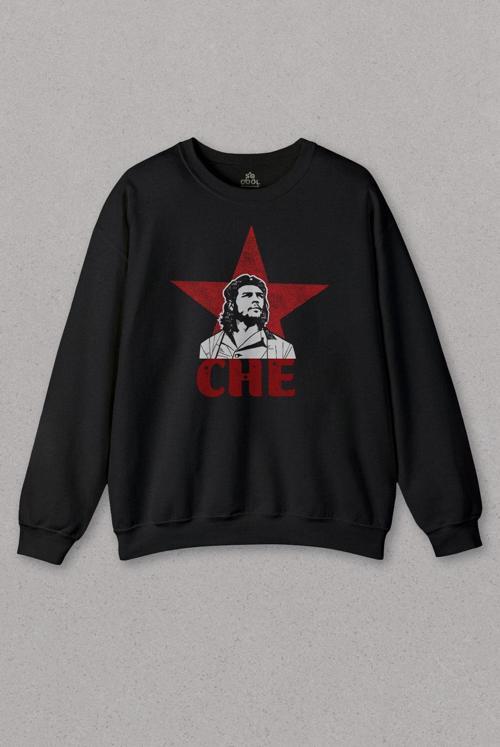 Unisex Sweatshirt Ernosto Che Guevara Red Star Kırımızı Yıldız Baskılı Sweat