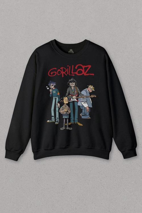 Unisex Sweatshirt Gorillaz 2D Rock Band Blur Damon Albarn Feel Good Baskılı Sweat
