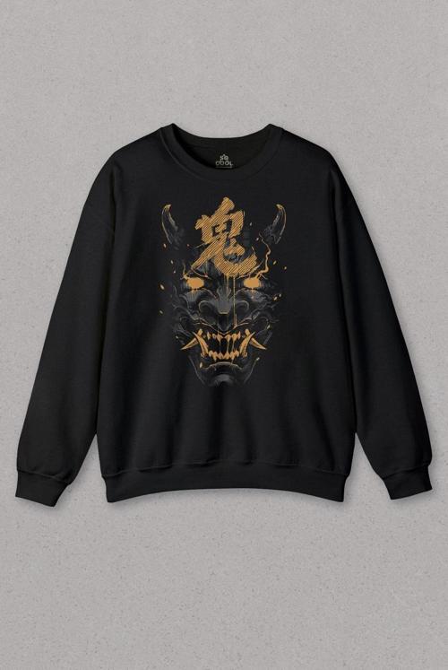 Unisex Sweatshirt Mask Hannya Demon Maske Japonca Japanese Baskılı Sweat