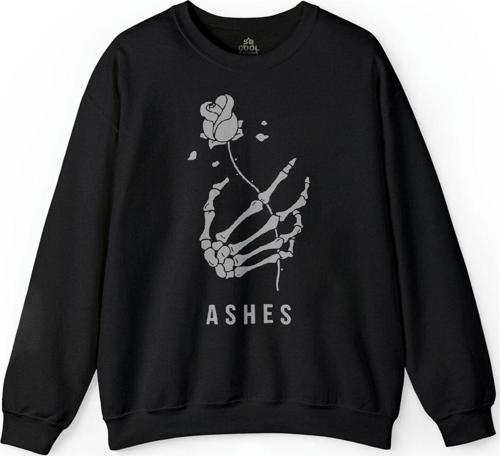 Kuru Kafa Skull Skeleton İskelet Ashes Aşk Gül Baskılı Sweatshirt