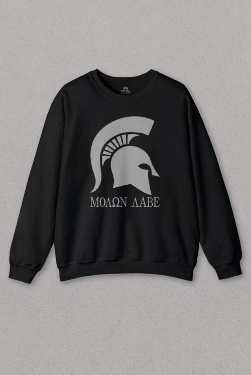 Siyah Sweatshirt Moaon Aabe Spartan 300 Spartalı Kask Savaşçı Baskılı Unisex Sweat