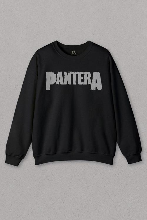 Siyah Sweatshirt Rock Pantera Groove Heavy Metal Logo Baskılı Unisex Sweat