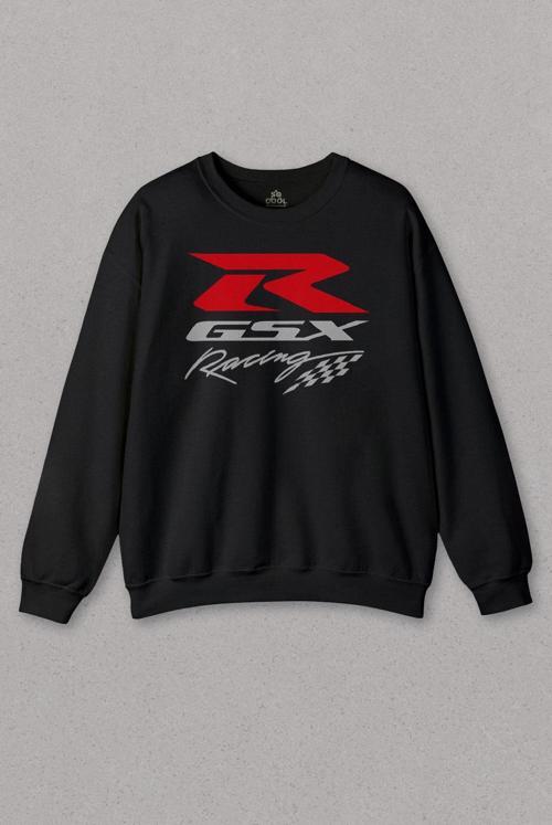 Unisex Siyah Sweatshirt Motor Motosiklet Gsx-R Racing Motorcycle Baskılı Sweat