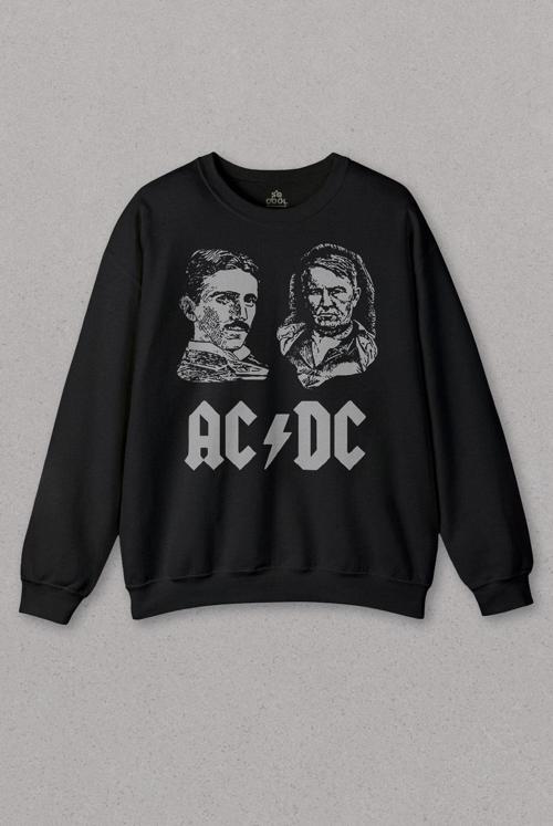 Unisex Siyah Sweatshirt Nikola Tesla Büyüktür Edison Doğru Ac Dc Akım Baskılı Sweat
