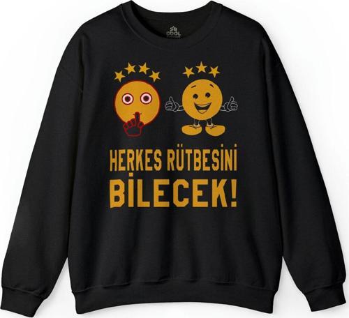 Aslan 4 Yıldız Herkes Rütbesini Bilecek Baskılı Sweatshirt