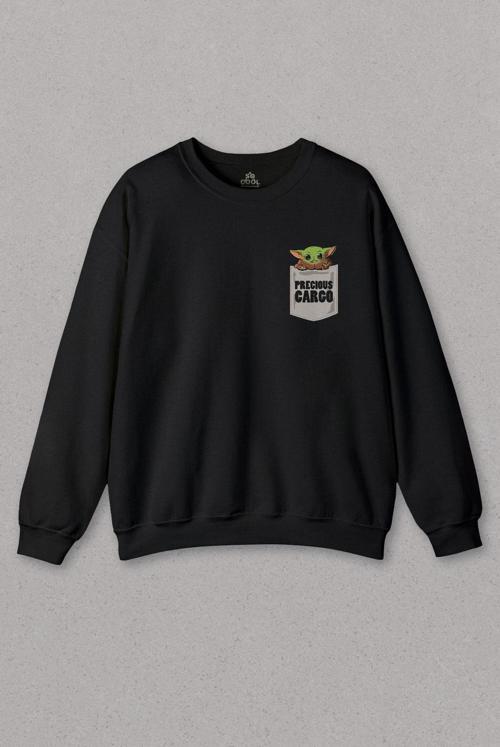 Unisex Sweatshirt The Mandalorian Bebek Yoda Cep Tasarımı Baskılı Sweat