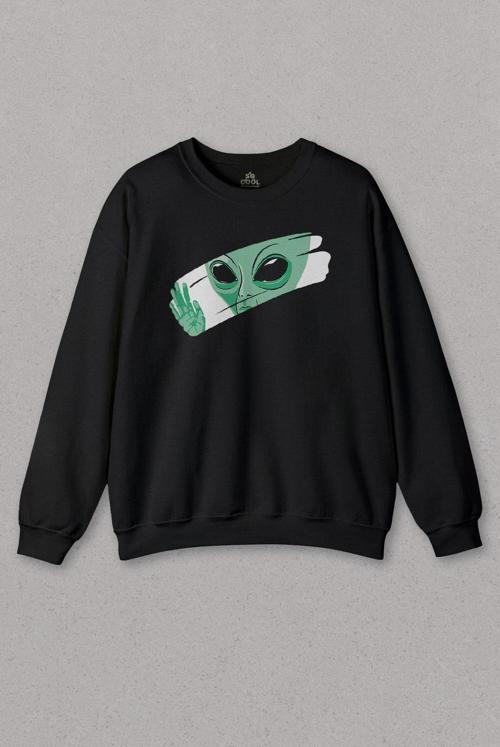 Unisex Sweatshirt Ufo Uzaylı Yeşil E.T. Nasa Gezegen Baskılı Sweat