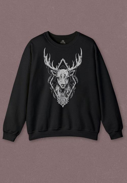 Unisex Sweatshirt Geyik Animal Street Culture Baskılı Sweat
