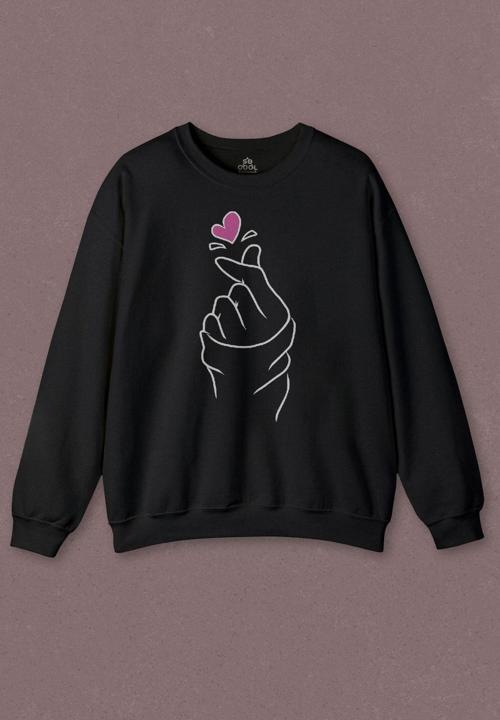 Unisex Sweatshirt Seni Seviyorum Kore El İşareti Minimal Baskılı Sweat