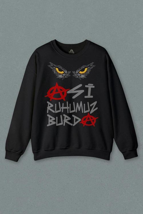 Unisex Sweatshirt Asi Ruhumuz Burda Kartal Eagle Siyah Baskılı Sweat