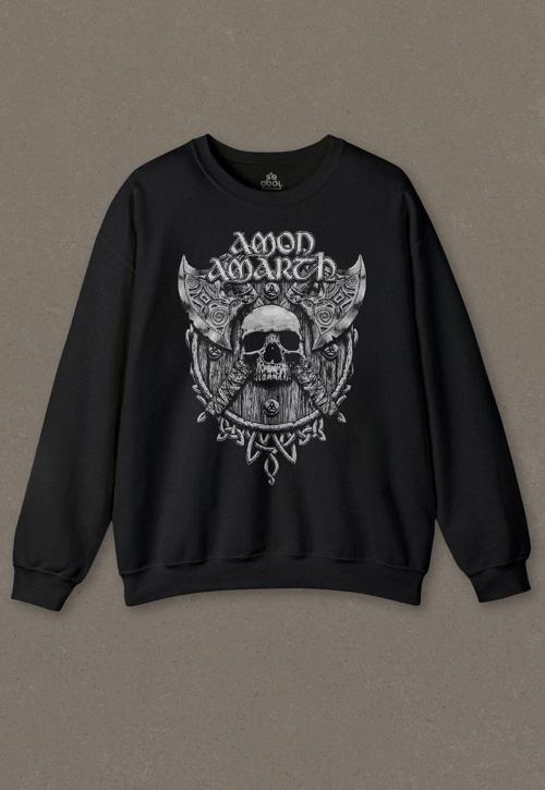 Siyah Unisex Sweatshirt Amon Amarth Müzik Skull Kuru Kafa Metal Music Baskılı Sweat