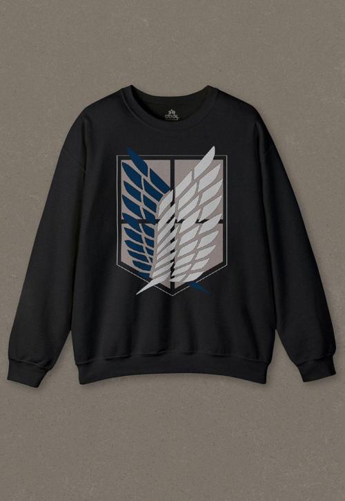 Unisex Sweatshirt Attack On Titan Regiments Sembol Anime Symbol Baskılı Siyah Sweat