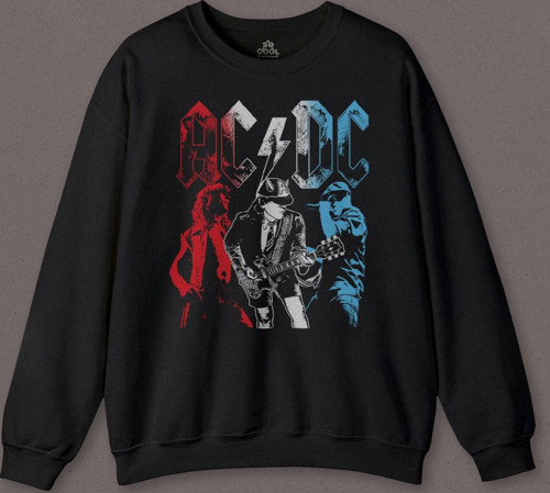 Ac Dc Kırmızı Bordo Gri Mavi Angus ve Malcolm Young Rock'n Roll Baskılı Sweatshirt