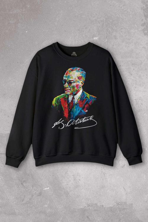 Karizma Gözlüklü Gazi Mustafa Kemal Atatürk Portresi Baskılı Sweatshirt