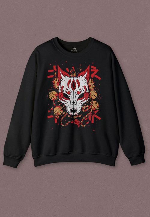 Unisex Sweatshirt Kitsune Mask Japanese Japon Kültür Baskılı Sweat
