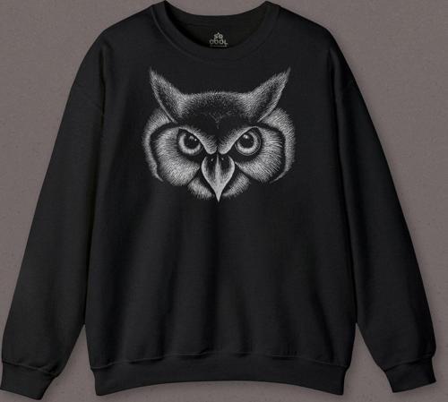 Çizgisel Baykuş Kafası Silüeti Owl Baskılı Sweatshirt