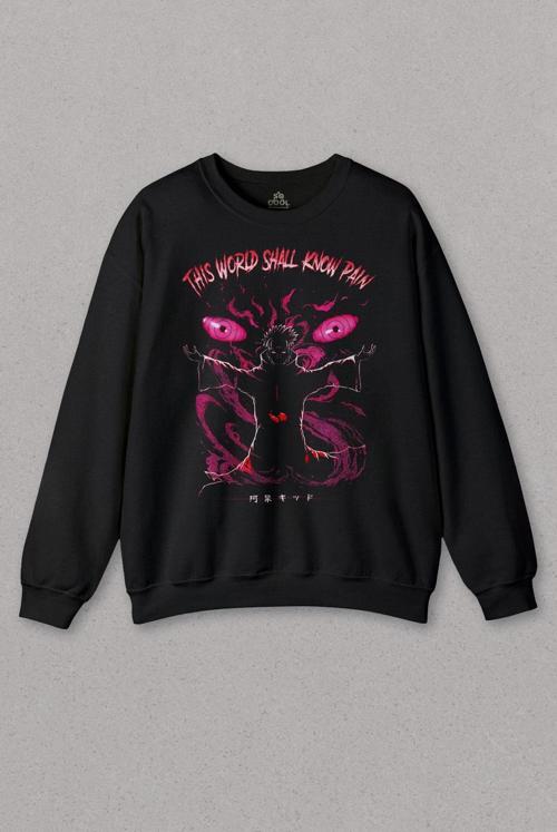 Unisex Sweatshirt Anime Pain Retro Harajuku Japanese Japonca Urban Baskılı Sweat