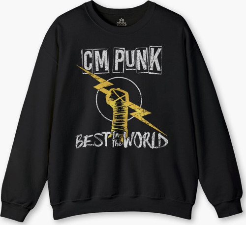 Bisiklet Yaka Sweatshirt Best In The World CM Punk Karma Dövüş Gym Spor Siyah Baskılı Sweat