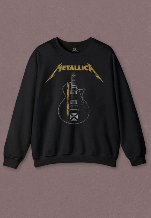 Unisex Sweatshirt Metallica Iron Cross Gitar Baskılı Sweat