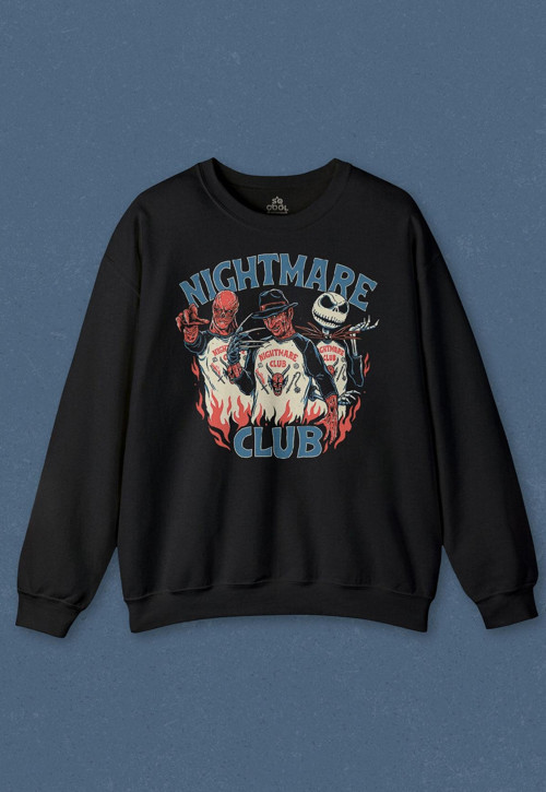 Unisex Sweatshirt Nightmare Club Korku Film Cadılar Bayramı Baskılı Sweat
