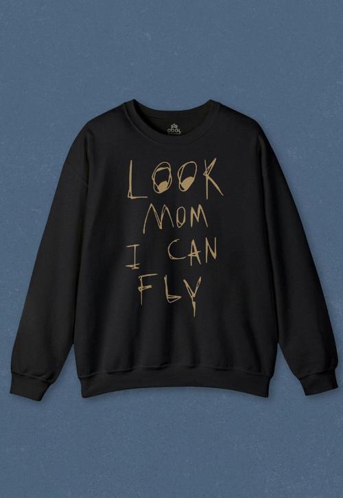 Unisex Sweatshirt Look Mom I Can Fly Baskılı Sweat