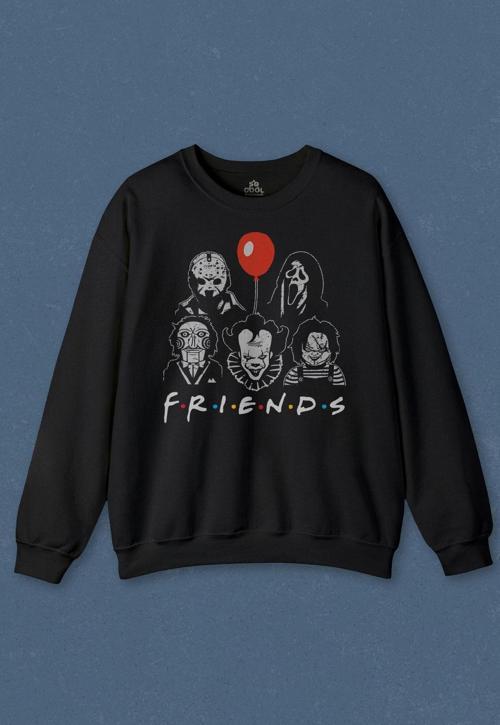 Unisex Sweatshirt Korku Film Friends Halloween Cadılar Bayramı Baskılı Sweat