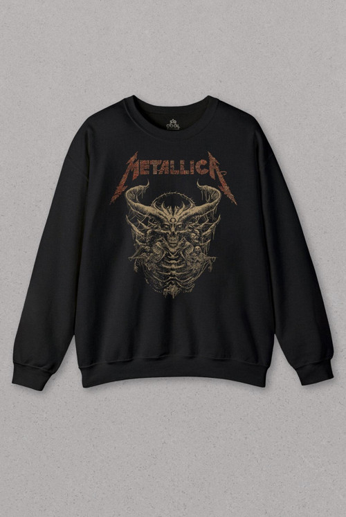 Unisex Sweatshirt Metallica Sargı Canavar Skull Vintage Korku Siyah Baskılı Sweat