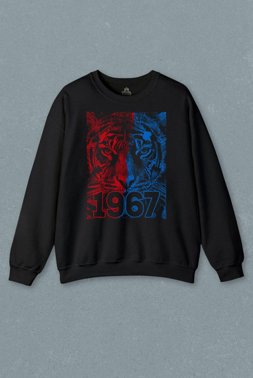 Vahşi Kaplan Kafası Bordo Mavi Trabzon Tiger Baskılı Sweatshirt