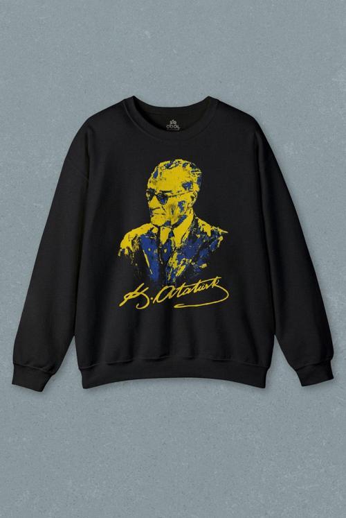 Atatürk Fener Sarı Lacivert Baskılı Sweatshirt