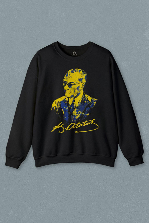 Atatürk Fener Sarı Lacivert Baskılı Sweatshirt