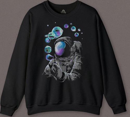 Baloncuk Köpük Tabancası Uzayda Astronot Cosmos Balon Baskılı Sweatshirt