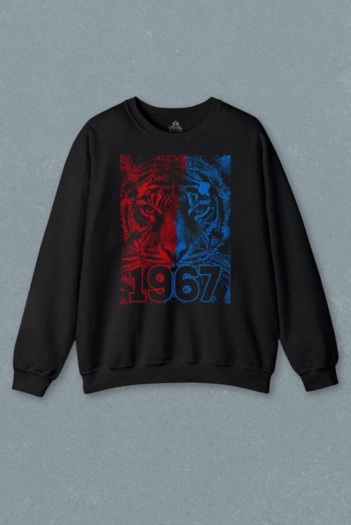 Vahşi Kaplan Kafası Bordo Mavi Trabzon Tiger Baskılı Sweatshirt