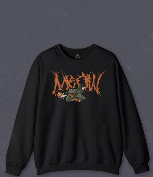 Unisex Sweatshirt Gotik Meow Boomber Baskılı Sweat