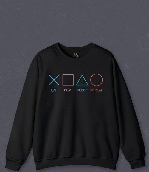 Unisex Sweatshirt Eat Play Sleep Repeat Gamer Oyun Baskılı Sweat