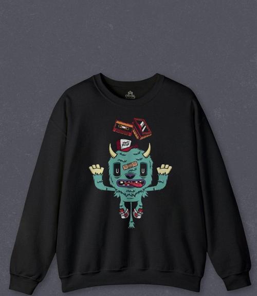 Unisex Sweatshirt Sevimli Canavar Retro Monster Daft Punk 90lar Baskılı Sweat