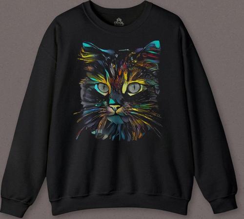 Renkli Sevimli Kedi Rengarenk Minnoş Cat Baskılı Sweatshirt