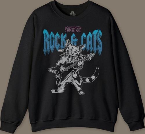 Meowtallica Rock Cat Metallica Gitar Kedi Baskılı Sweatshirt