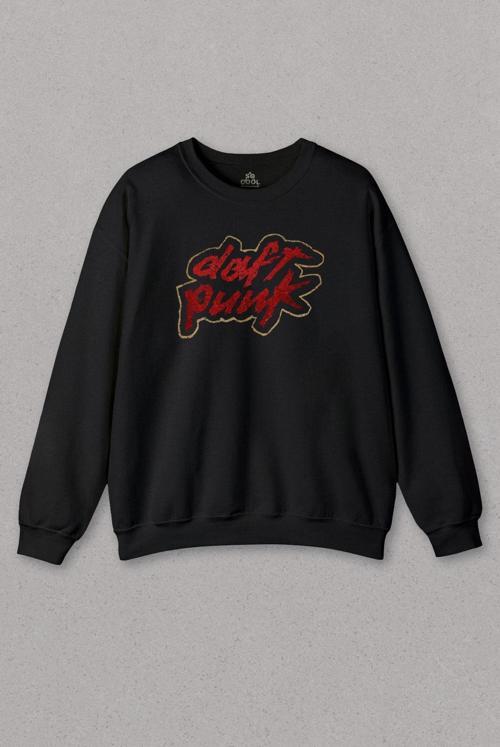 Unisex Sweatshirt Daft Punk Logo Homework Albüm Müzik Siyah Baskılı Sweat