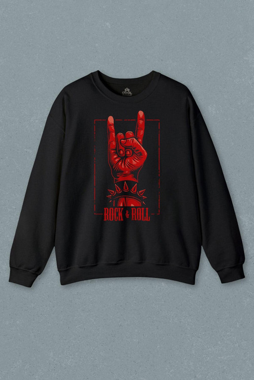 Rock'n Roll Music İşareti Baskılı Sweatshirt