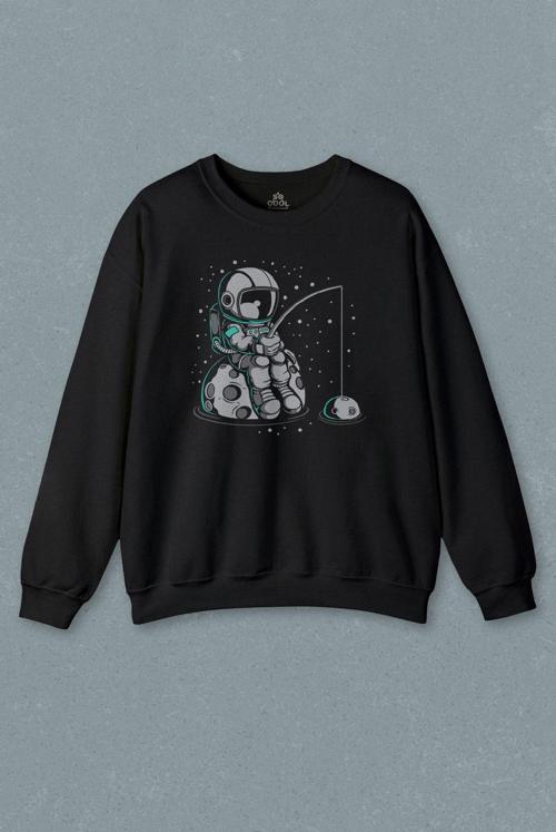 Uzayda Olta Atan Astronot Cosmos Uzay Gezegen Baskılı Sweatshirt