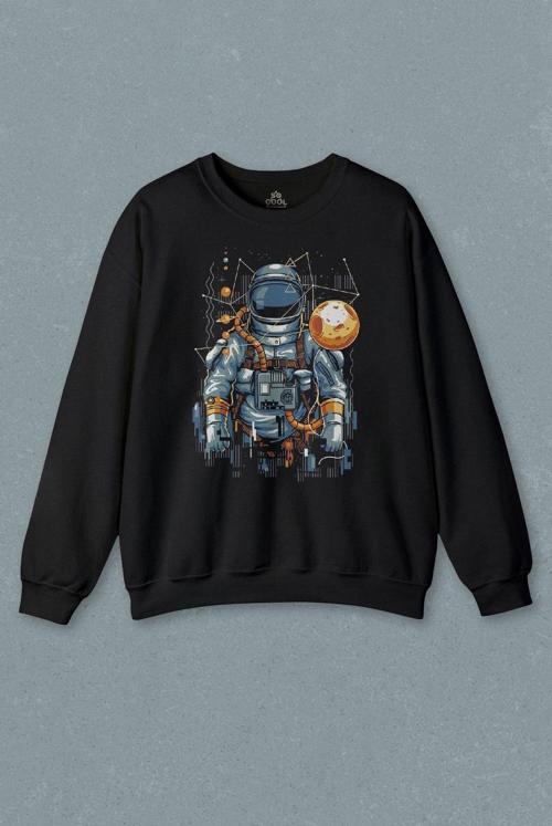 Uzay Gemisinde Yolculuk Eden Astronot Cosmos Göktaşı Baskılı Sweatshirt