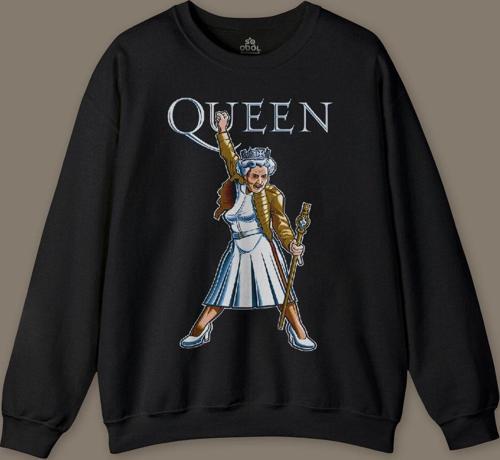 The Queen Kraliçe Elizabeth The Crown Baskılı Siyah Baskılı Sweatshirt