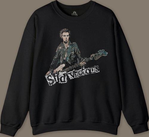 Siyah Unisex Tshirt Sid Vicious Sex Pistols Bass Guitar Music Punk Baskili Sweatshirt