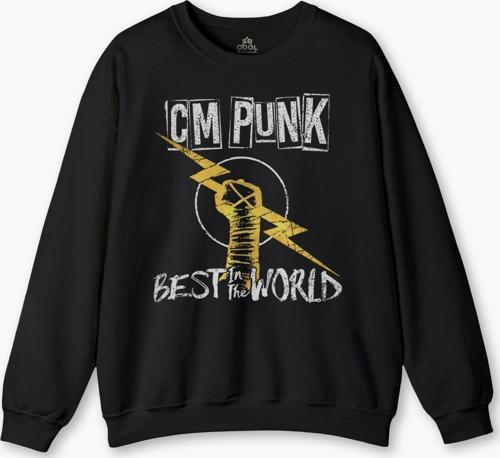 Bisiklet Yaka Sweatshirt Best In The World CM Punk Karma Dövüş Gym Spor Siyah Baskılı Sweat 