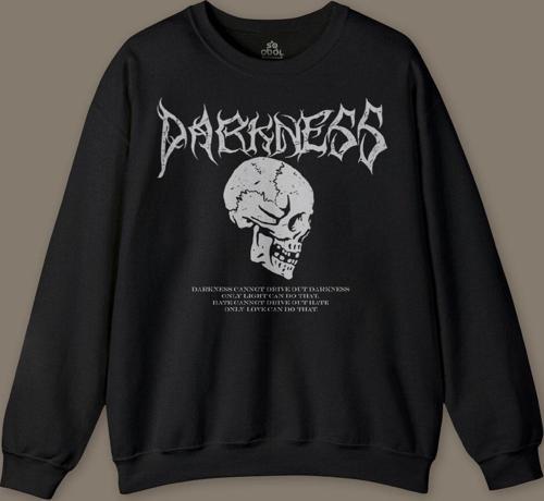 Darkness Skull Luther Gothic Kuru Kafa Gotik Baskılı Siyah Baskılı Sweatshirt