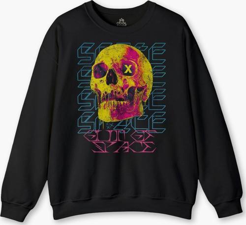 Siyah Sweat Thermal Skull Y2K Renkli Kuru Kafa Streetwear Urban Baskılı Sweatshirt
