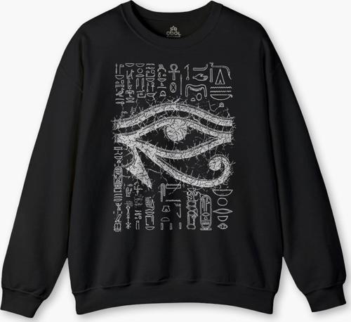 The Eye Of Ra Antik Mısır Ra'ın Gözü Baskılı Unisex Siyah Sweat Bisiklet Yaka Sweatshirt
