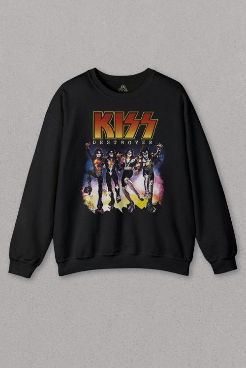 Unisex Sweatshirt Kiss The Destroyer Rock Music Album Siyah Baskılı Sweat